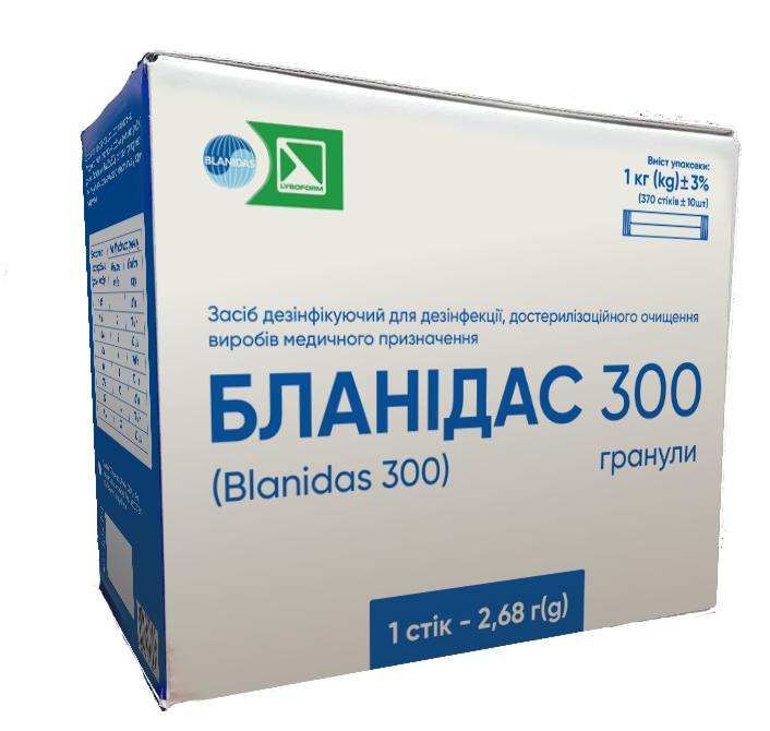 Засіб дезінфікуючий для дезінфекції, достерилізаційного очищення виробів медичного призначення «Бланідас 300 (Blanidas 300)» (гранули), 370 стіків